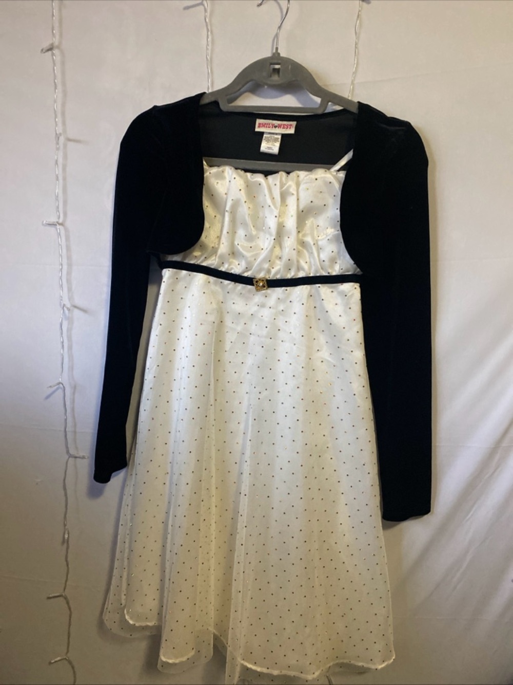 Emily West Black Top with White Polka-Dot Trim